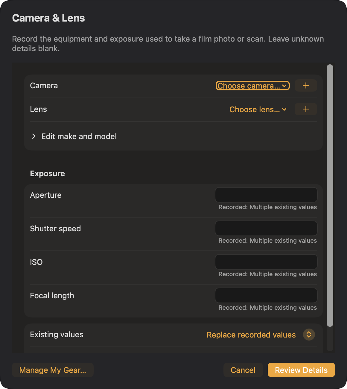 Camera and Lens metadata editor