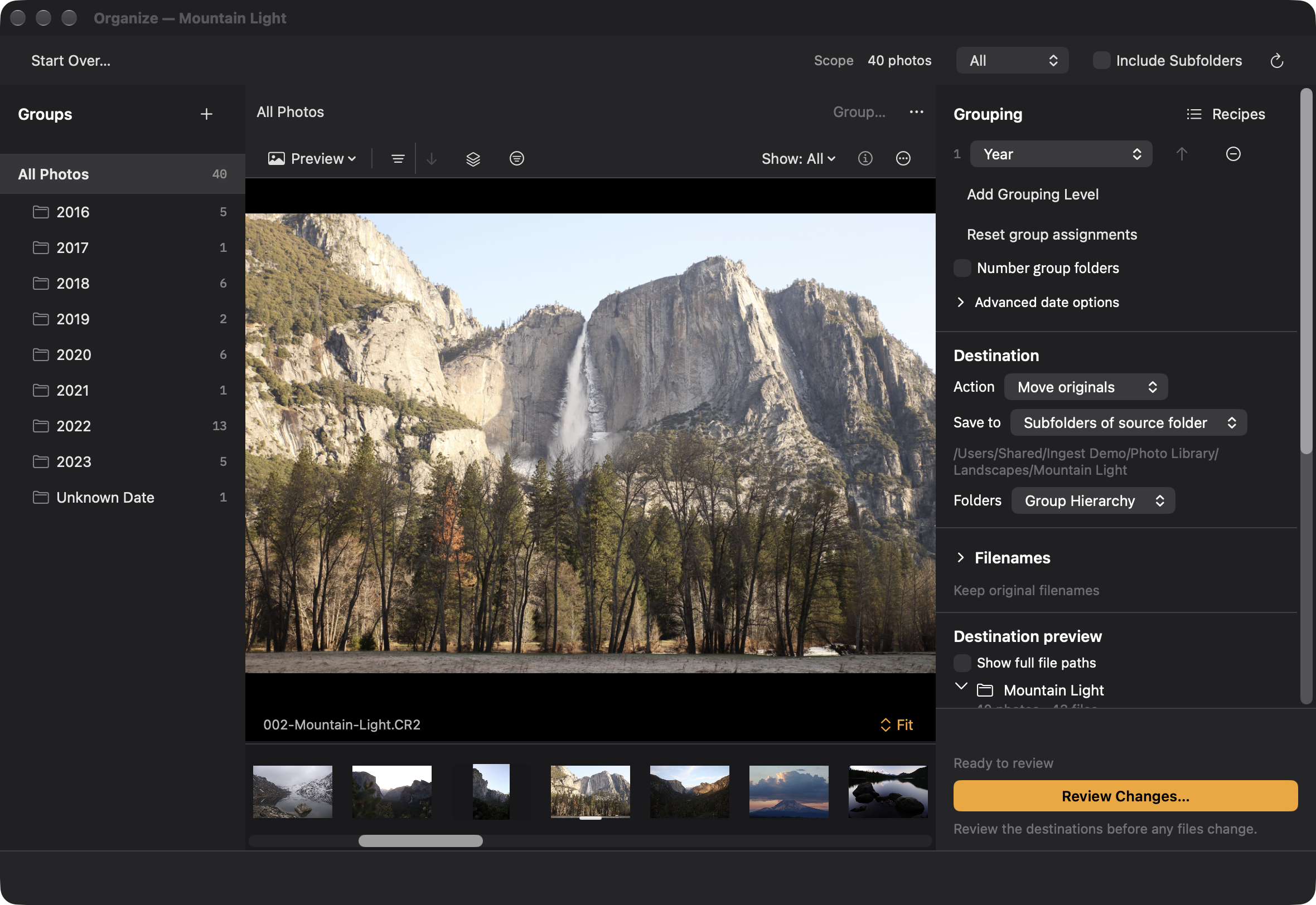 Organize with grouping and destination controls